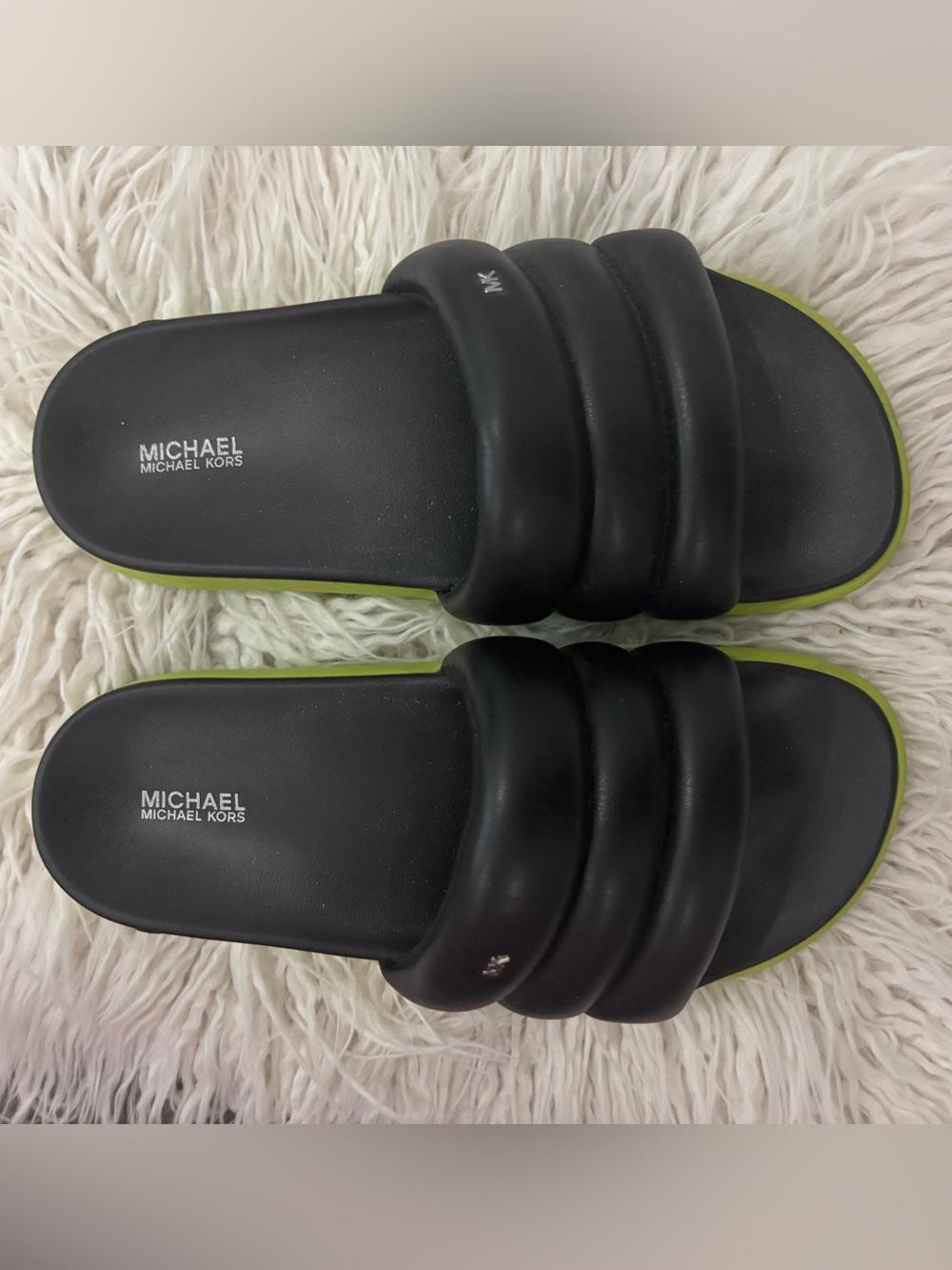 MICHAEL Michael Kors Black Slides with Lime Trim